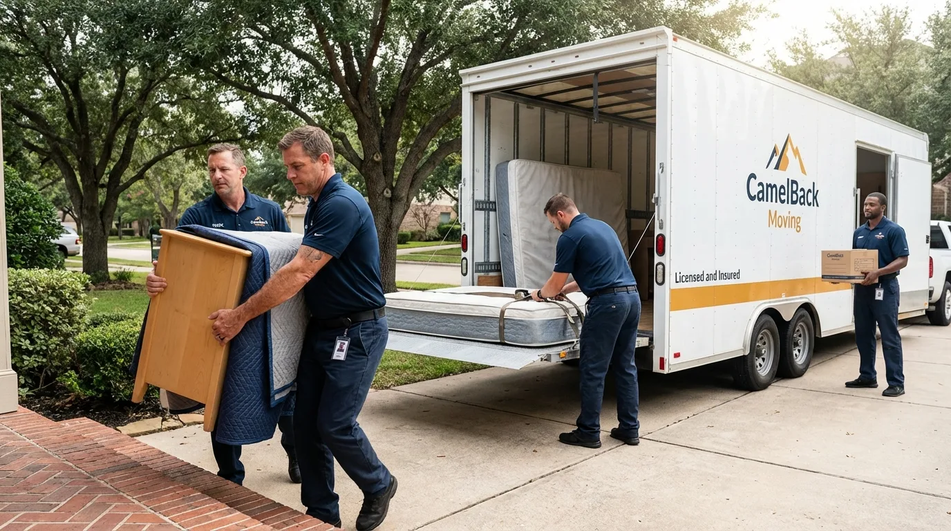 Crew loading residential truck for cross-state move from Savoy, IL